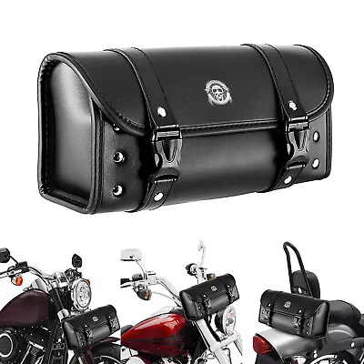 12  Motorcycle Front Fork Tool Bag Leather Black Handlebar Saddlebags Waterproof • $27.99