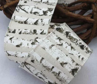 1m X 63mm Natural Linen Look  WIRED CHRISTMAS RIBBON  SCANDI WINTER BIRCH FOREST • £2.20