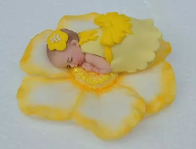 Edible Yellow Flower & Baby Christening / Birthday Cake Topper Decoration • £13.95