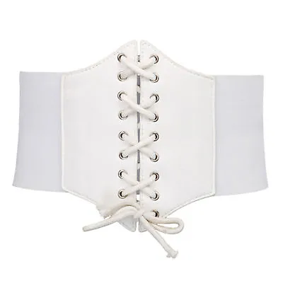 UK Ladies Waist Cincher Wide Band Elastic Tied Waspie Corset Leather Belt • £3.84