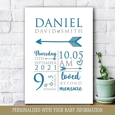 £4.45 • Buy Personalised Baby Print, New Baby Boy Gift, Christening, Nursery Newborn Art 39