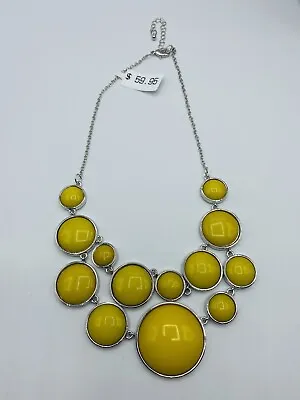 $15.99 • Buy Ballet Brand Mustard Yellow Silvertone Bubble Bib Necklace 16” New