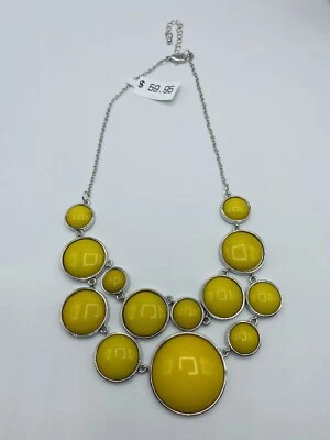 $15.99 • Buy Ballet Brand Mustard Yellow Silvertone Bubble Bib Necklace 16” New