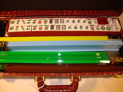 Mahjong Set 152 Two=-Tone Red Tiles Racks Case • $49.99