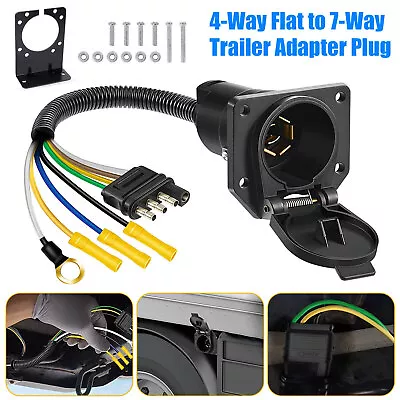 4 Way Flat To 7 Way RV Trailer Adapter Converter Light Plug W/Mounting Bracket • $15.48