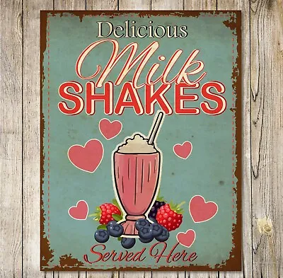 Retro Milkshake Sign Vintage Style Large Funfair Wall Decor Metal Plaque • £6.50