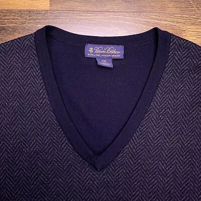 Brooks Brothers Merino Wool Vest Mens 2Xl Navy Blue Herringbone Italian • $19.99