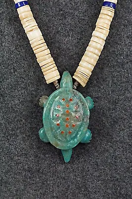 Multi Stone Turtle Zuni Fetish Carving Beaded Necklace - Andres Quandelacy • $600