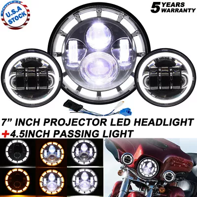 Motorcycle 7  LED Headlight+ 4.5“ Passing Lights For Yamaha V-Star XVS 1100 950 • $59.99