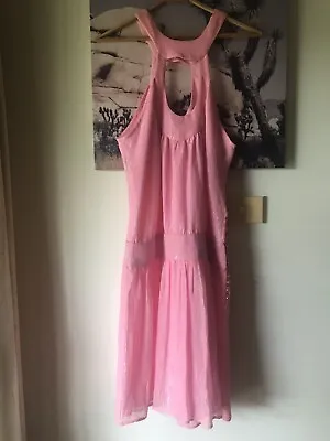 Zimmermann Lurex Chiffon Dress Silk Pink Cutout Midi 1920s Style Size 1 RRP $495 • $110