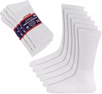 3 6 12 Pairs White Health Circulatory Cotton Crew Diabetic Sock 9-1110-1313-15 • $8.49