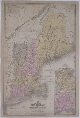 Original 1844 Mitchell Map NEW ENGLAND Boston Providence New Haven Hartford • $69.99