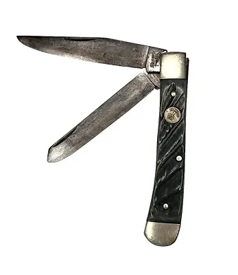 Solingen H. Boker & Co Vintage Germany 2 Blade Green Trapper Folding Knife • $150