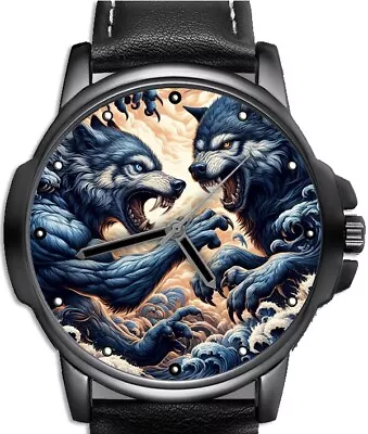 Fighting Wolves Angry Wolf Art Unique Unisex Beautiful Gift Wrist Watch UK FAST • $98.64