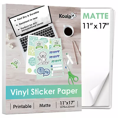 Lot 11X17 Koala Printable Vinyl Sticker Paper Waterproof Matt White Inkjet Laser • $8.95