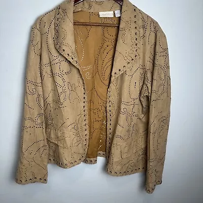 Chicos Jacket 2 Faux Suede Micro-fiber Lazer Cut Jacket Boho Western Cowgirl • $36