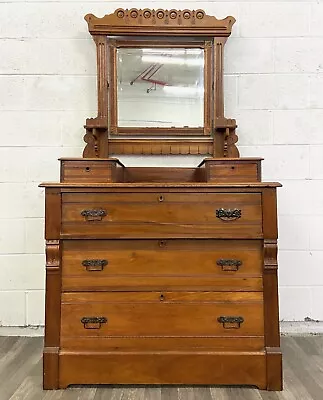 Antique Victorian Eastlake Farmhouse Style Vanity Dresser With Mirror • $1395