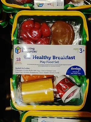 Learning Resources Toy Plastic Healthy Breakfast Food Play Set 18-Piece & Basket • $21