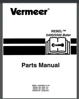 Vermeer 5400 5500 Hay Baler Parts Manual 88 Pages Model Year 2002 • $19.99