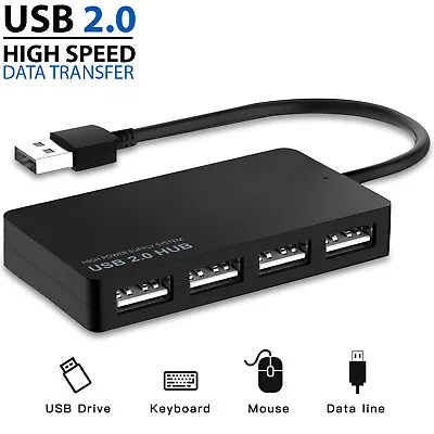 High Speed 4 Port USB HUB 2.0 Multi Splitter Expansion Desktop PC Laptop Adapter • £4.99