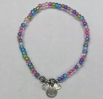 Disney Girls Multicolor Beaded Bracelet With Mickey Symbol 7” Elastic Stretch • $6.99