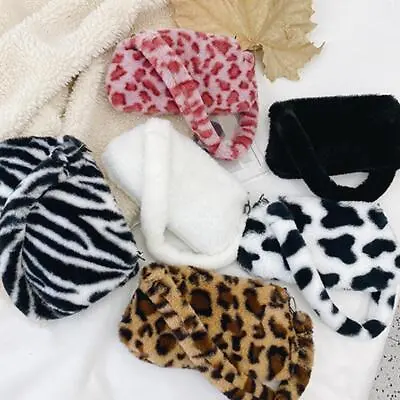 £5.33 • Buy Women Girls Fluffy Plush Shoulder Bag Cow Printed Animal Pattern Handbag Tote