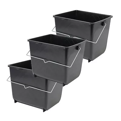 3 Pcs 5 Litres Black Paint Ribbed Scuttle Metal Handle Rollers Plastic Bucket • £7.95