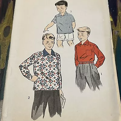 $14 • Buy Vintage 1950s Advance 8485 Boy’s Pullover Sports Shirt Sewing Pattern 8-10 UNCUT