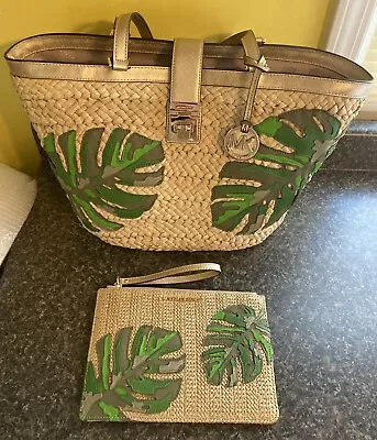 Michael Kors Malibu Palm LARGE Basket Tote Summer Bag Purse And Wallet NWOT New • $199.99