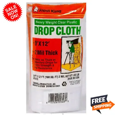 $4.88 • Buy 9 X 12 Ft Clear Roll Drop Cloth Plastic Sheeting Rip Tear-Resistant