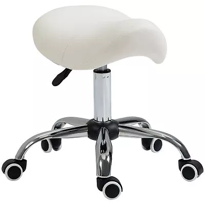 HOMCOM PU Leather Saddle Stool W/ Moulded Padded Seat Adjustable Height Cream • £41.99