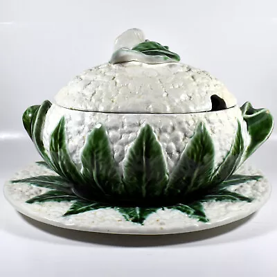 Vintage Bordallo Pinheiro Large Cauliflower Soup Tureen & Underplate (No Ladle) • $51.48