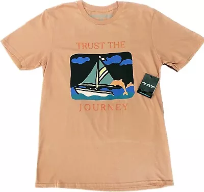 Pink Dolphin Trust The Journey Retro Short Sleeve T-shirt Mens Peach • $16.99