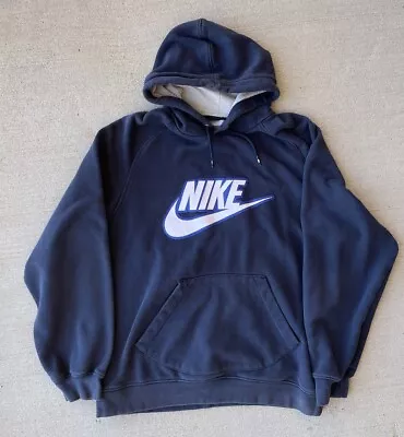 Vintage Nike Y2K Embroidered Logo Pullover Hoodie Navy Size L Center Swoosh • $25