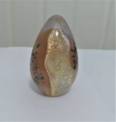 Art Glass Hand Blown Egg Shaped Paper Weight Large Amt Of Gold Flecks Orange 3  • $11.99