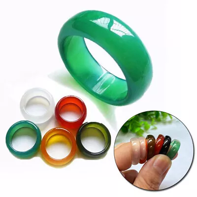 Unisex Agate Gemstone Elgant Band Jade Finger Ring Jewelry Women Men Rings Gifts • £3.19