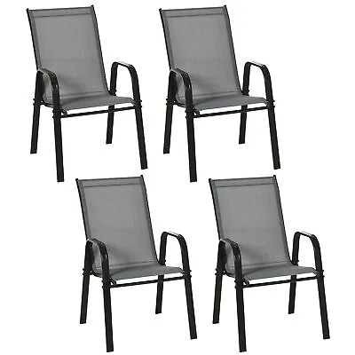 Outsunny Set Of 4 Garden Dining Chair Set Outdoor W/ High Back Armrest Grey • £99.99