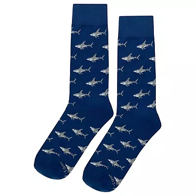 NWT Mini Shark Dress Socks Novelty Men 8-12 Blue Crazy Fun Sockfly • $8.99