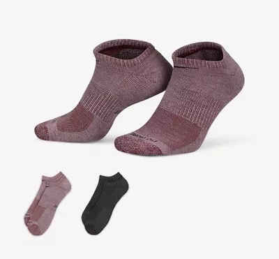 Men's Nike 2-Pack Everday Plus Cushioned No Show Socks Red Heather/Gray • $13.97