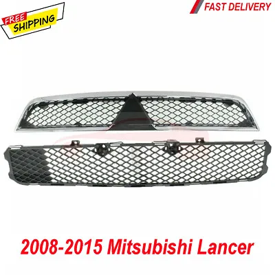New For 08-15 Mitsubishi Lancer Upper & Lower Grille Chrome Black Fits Set Of 2 • $69