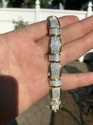 Mens Custom Bracelet 14k Yellow Gold Plated Solid 925 Silver Simulated Diamonds • $135.34