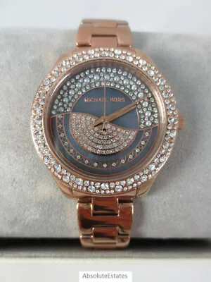 NEW Michael Kors Liliane Pave Glitz Rose Gold Grey Silver Watch MK4624 + Box • $159.99