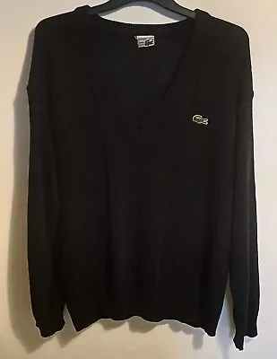 Lacoste Chemise V Neck Jumper Black Mens Size Large UK Knitted Made In France • £24.99