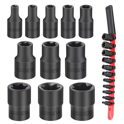 11 Pc Female E Torx Star Socket Set & Rail E4-E20 Driver Torque Socket 3/8  1/4  • $11.89