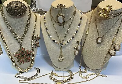 Vintage Jewelry Lot Signed&Unsigned Florenza Monet 1928 Cameo Pearl Rhinestone • $51