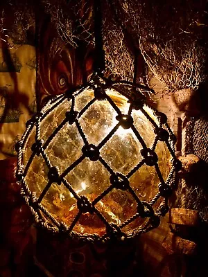 TIKI BAR GLASS FLOAT LIGHT Lamp 12” From Drilled Vintage Japanese Fishing Ball! • $160