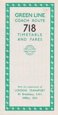 London Transport Green Line Coach Route 718 Bus Timetable Lft Mar 1961 • £2.99