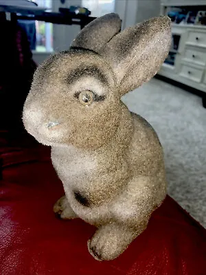 Vintage Flocked Easter Bunny Rabbit Coin Piggy Bank Hong Kong 8.5” Fuzzy • $14.95