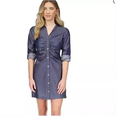 MICHAEL KORS Women's Ruched Mini Shirtdress Collared Sz M NWT Blue Mini • $31.99