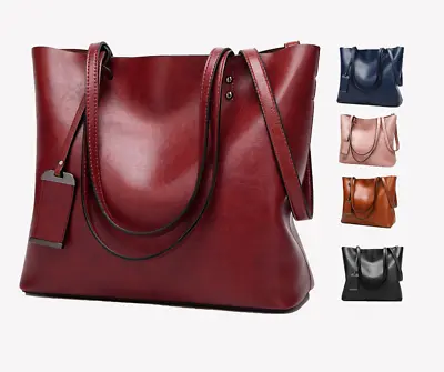 £18.98 • Buy Women Faux Leather Handbag Ladies Soft Large Shoulder Tote Bag Wine Red